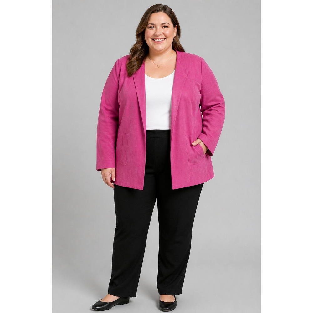 Dressbarn Womens 2X Pink Faux Suede Open Front Jacket Blazer Plus Size